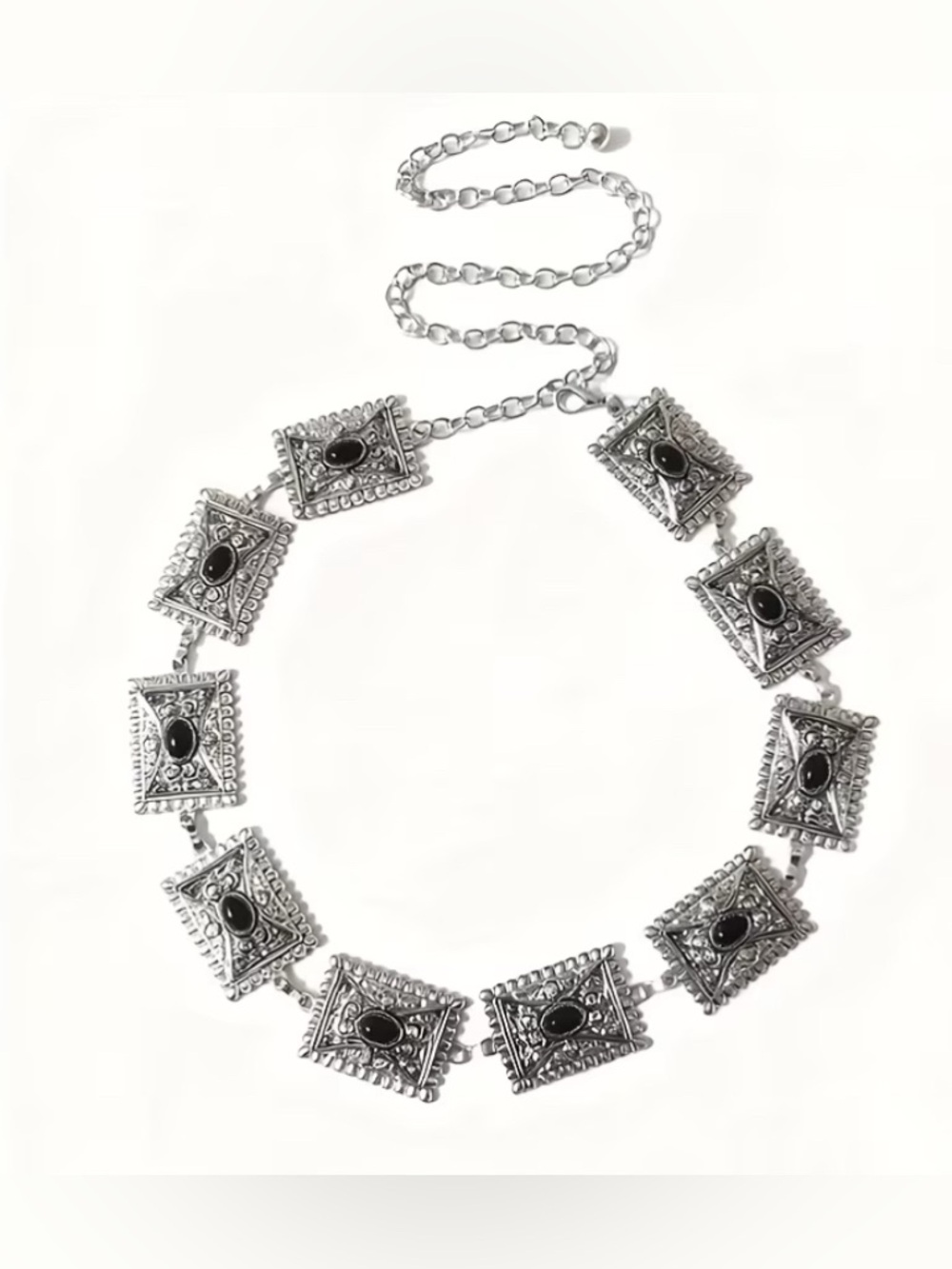 WESTERN Square Concho with Black Stones Chain Belt